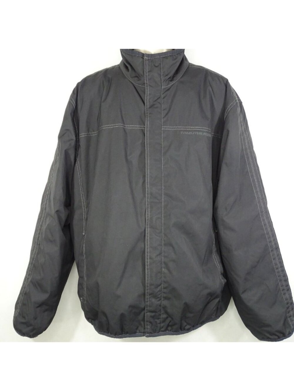 Tommy Hilfiger Full Zip Bomber Jacket Men Size XL Black Pockets Long Sleeve